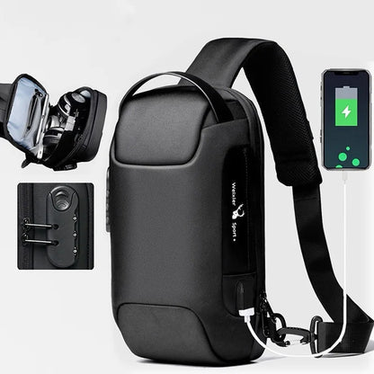Voyera – Sac à bandoulière intelligent pour homme avec port USB – Sécurité antivol, finition Oxford imperméable, style élégant pour voyage et ville