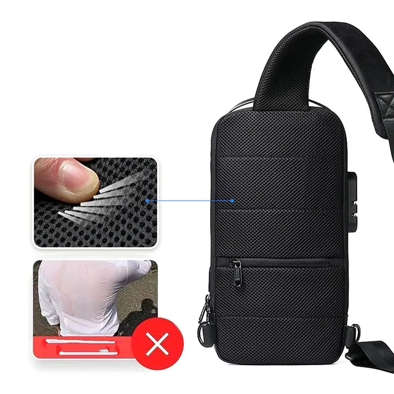 Voyera – Sac à bandoulière intelligent pour homme avec port USB – Sécurité antivol, finition Oxford imperméable, style élégant pour voyage et ville
