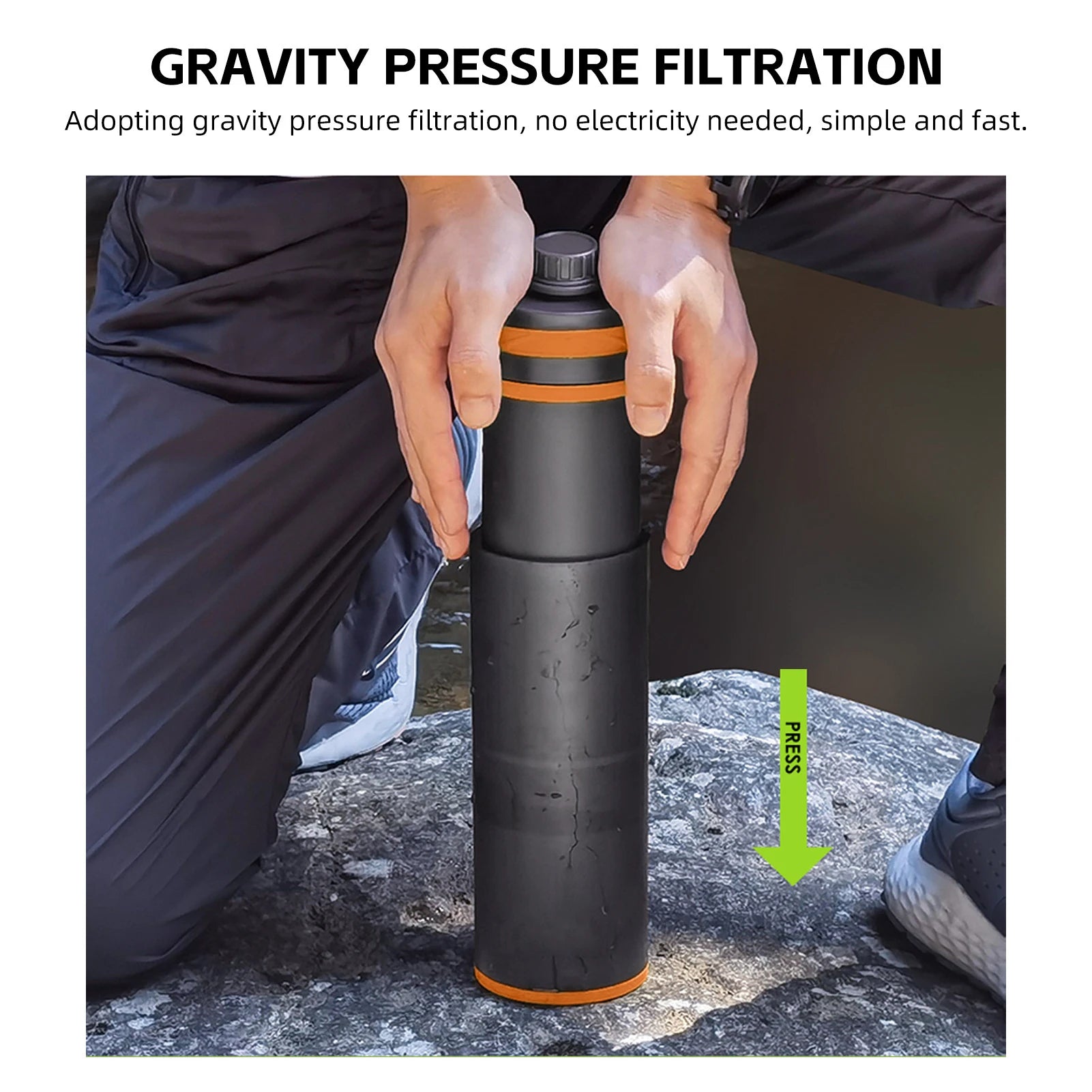 Voyera – Bouteille filtrante 1 L à ultra-filtration – Purificateur d’eau portable pour randonnée, camping et voyage