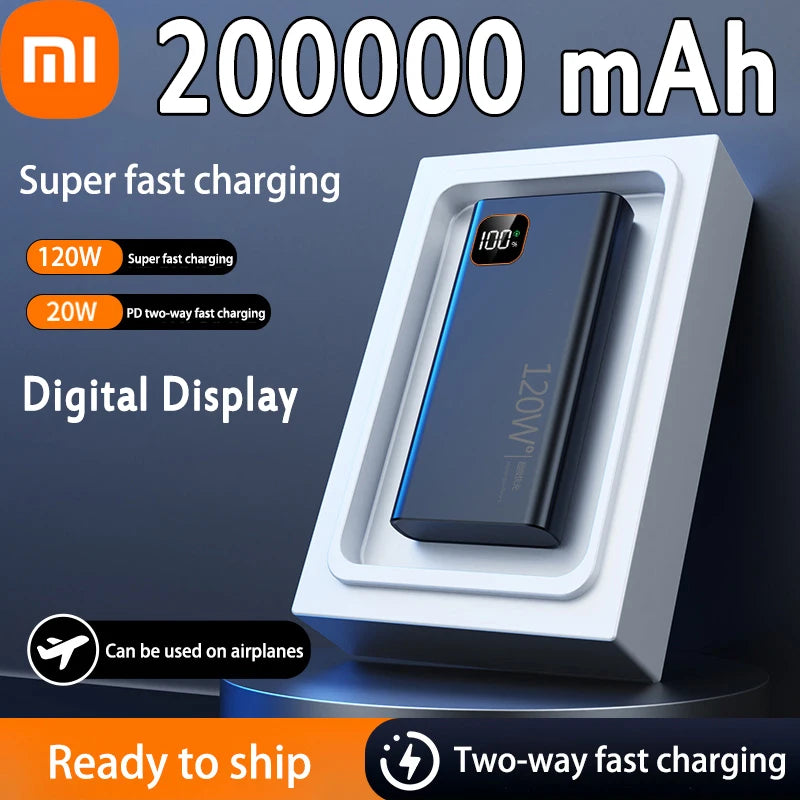 Batterie externe 200 000 mAh – Charge ultra-rapide 120 W avec affichage digital